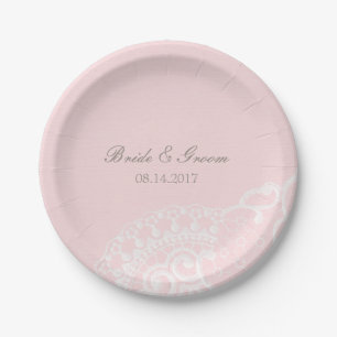 Assiettes En Carton Pink Chic Vintage Élégant Mariage dentelle