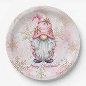 Assiettes En Carton Pink Christmas Gnome Gold Snowflakes (Devant)