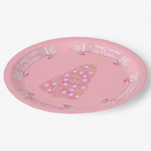 Assiettes En Carton Pink Christmas Tree Paper Plate-forme (Angle)