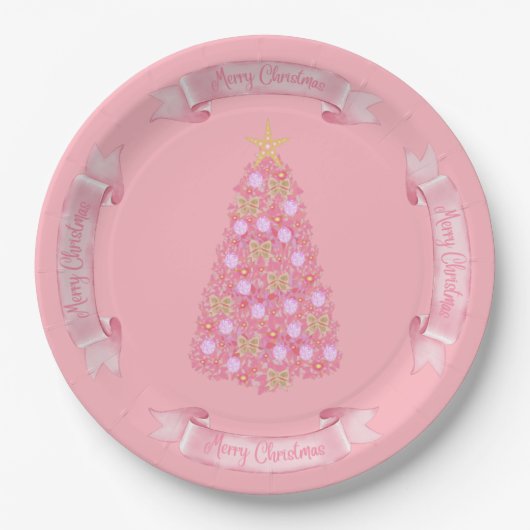 Assiettes En Carton Pink Christmas Tree Paper Plate-forme (Devant)