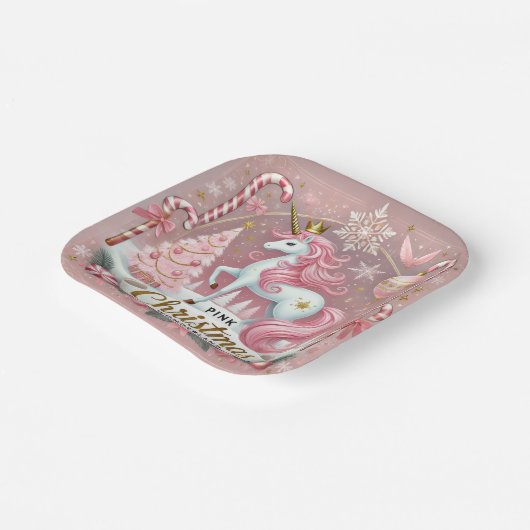 Assiettes En Carton Pink Christmas Wonderland Unicorn (Angulaire)