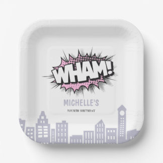 Assiettes En Carton Pink Comics Livre Superhero Anniversaire