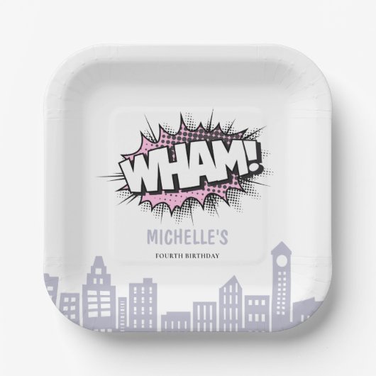Assiettes En Carton Pink Comics Livre Superhero Anniversaire (Recto)