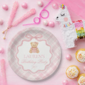 Assiettes En Carton Pink Coquette Bow Bear Plaid Birthday (Fête)