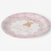 Assiettes En Carton Pink Coquette Bow Bear Plaid Birthday (Angle)