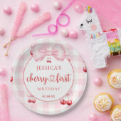 Assiettes En Carton Pink Coquette Bow Cherry First Birthday Party (Fête)