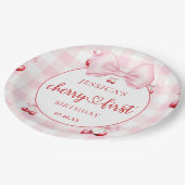 Assiettes En Carton Pink Coquette Bow Cherry First Birthday Party (Angle)