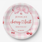 Assiettes En Carton Pink Coquette Bow Cherry First Birthday Party (Devant)