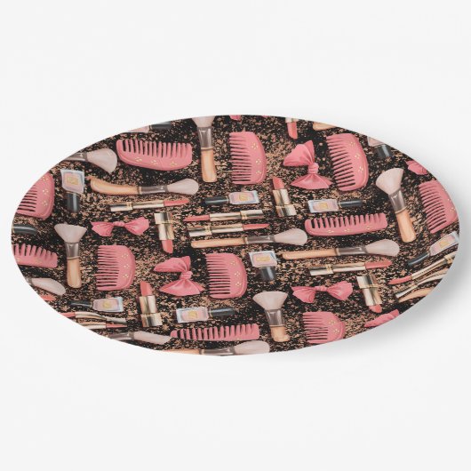 Assiettes En Carton Pink Cosmetics Pattern Glitter (Angle)