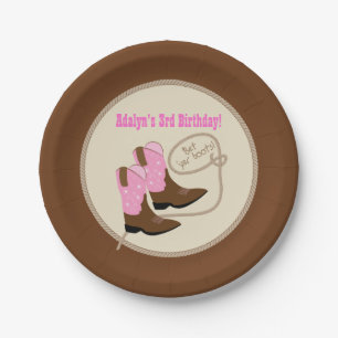 Assiettes En Carton Pink Cowgirl Boots Western Anniversaire