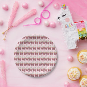 Assiettes En Carton Pink Cupcake Bow arrose Fête des mariées Mariage