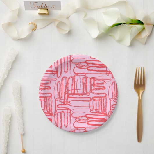 Assiettes En Carton Pink Curve Wavy Squiggle Abstract Modern (Mariage)