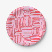 Assiettes En Carton Pink Curve Wavy Squiggle Abstract Modern (Devant)