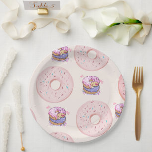 Assiettes En Carton Pink Cute dessert beignets doux illustration motif
