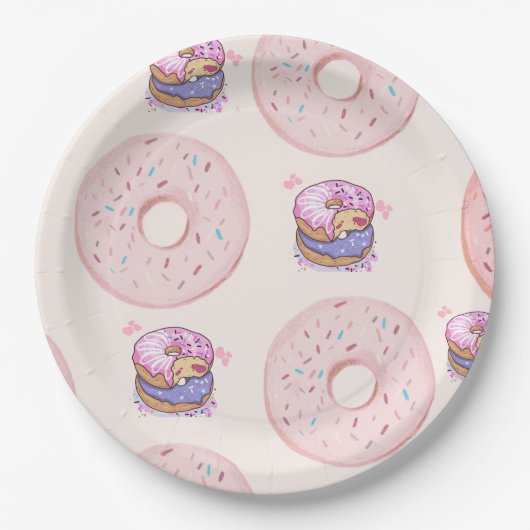 Assiettes En Carton Pink Cute dessert beignets doux illustration motif (Devant)
