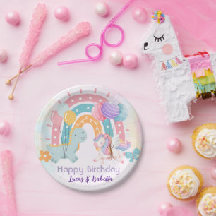 Assiettes En Carton Pink Cute Unicorn dinosaures arc-en-ciel fête d'an