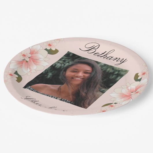 Assiettes En Carton Pink dainty Diplômée féminine photo Graduation (Angle)