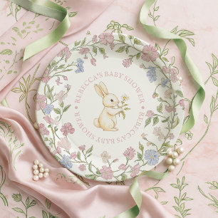 Assiettes En Carton Pink Delicate Vintage Bunny Baby shower
