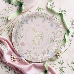 Assiettes En Carton Pink Delicate Vintage Bunny Baby shower