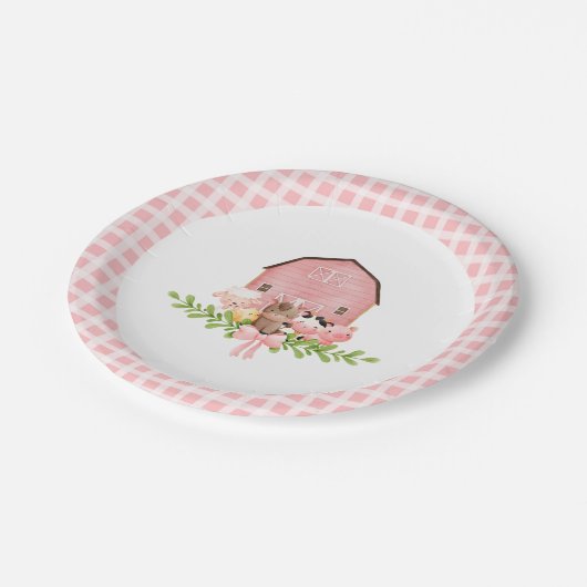 Assiettes En Carton Pink En vichy Barnyard Plaques de papier d'anniver (Angle)