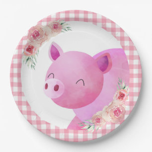 Assiettes En Carton Pink En vichy Floral Pig Farm Animal Barnyard