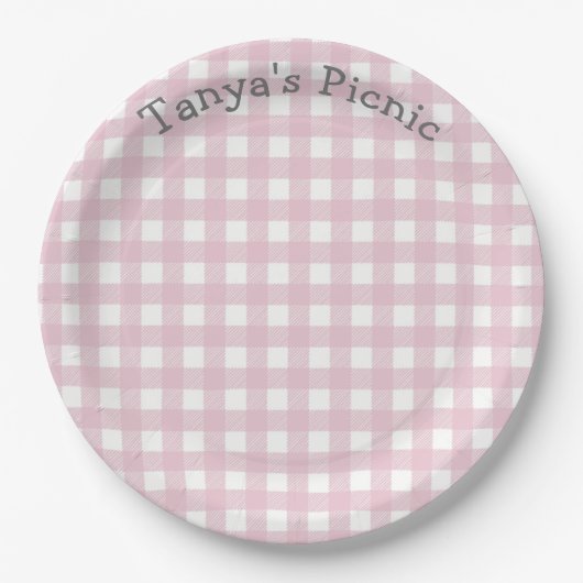 Assiettes En Carton Pink En vichy Picnic Print Baby Birthday Party (Devant)