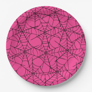 Assiettes En Carton Pink et Black Spiderweb Plaque papier Halloween