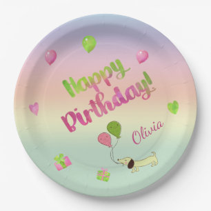 Assiettes En Carton Pink et Green Pastel Plaque papier d'anniversaire