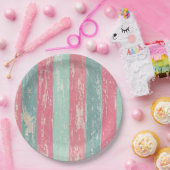 Assiettes En Carton Pink et vert Rustique en bois de la grange de clôt (Fête)