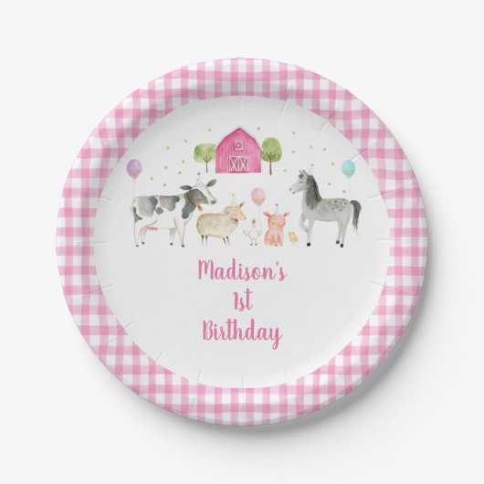 Assiettes En Carton Pink Farm Barnyard Anniversaire (Devant)