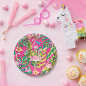 Assiettes En Carton Pink Flamingos Tropical Botanical Butterfly (Fête)