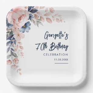 Assiettes En Carton Pink Floral 70e fête d'anniversaire Botanique
