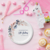 Assiettes En Carton Pink Floral 80e anniversaire Script (Fête)
