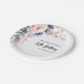 Assiettes En Carton Pink Floral 80e anniversaire Script (Angle)
