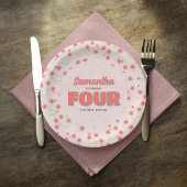 Assiettes En Carton Pink Floral Fourth Birthday Girl Party Custom