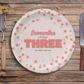 Assiettes En Carton Pink Floral Third Birthday Girl Party Custom
