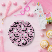 Assiettes En Carton Pink ghost, bats and pumpkins (Fête)