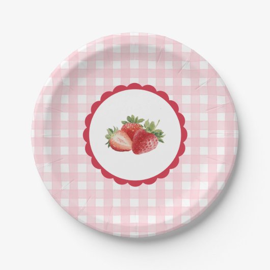Assiettes En Carton Pink Gingham-Strawberry themed  (Devant)