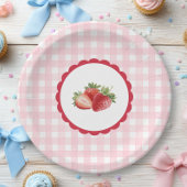 Assiettes En Carton Pink Gingham-Strawberry themed 