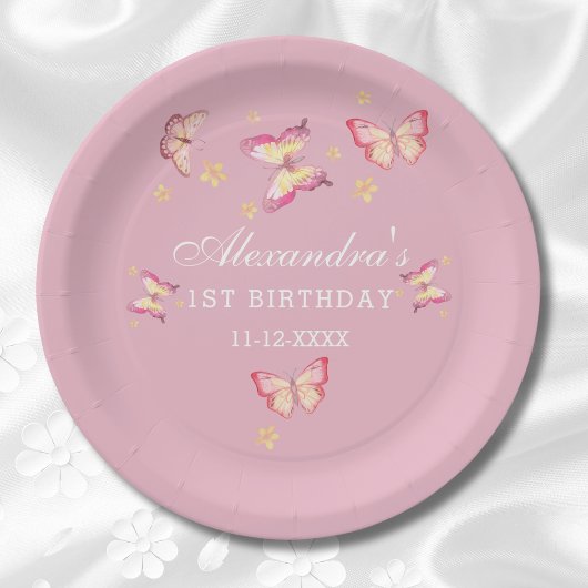 Assiettes En Carton Pink Girl Whimsical Butterfly 1er Anniversaire