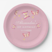 Assiettes En Carton Pink Girl Whimsical Butterfly 1er Anniversaire (Devant)