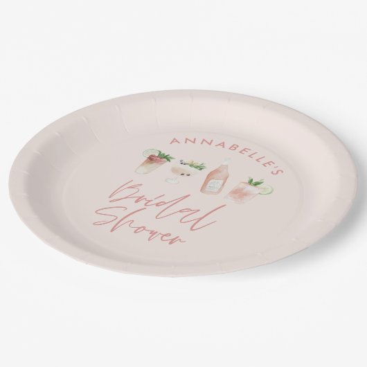 Assiettes En Carton Pink girly moderne cocktail script nuptiale douche (Angle)