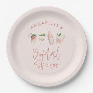 Assiettes En Carton Pink girly moderne cocktail script nuptiale douche
