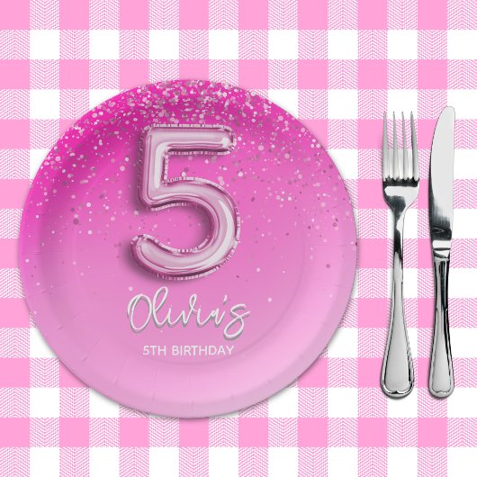 Assiettes En Carton "Pink Glitter 5th Birthday Party –Fabulous at Five