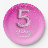 Assiettes En Carton "Pink Glitter 5th Birthday Party –Fabulous at Five (Devant)