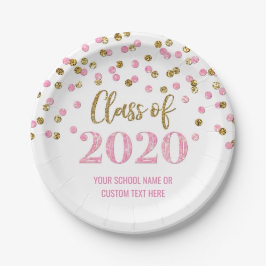Assiettes En Carton Pink Gold Confetti Graduation 2020 (Devant)