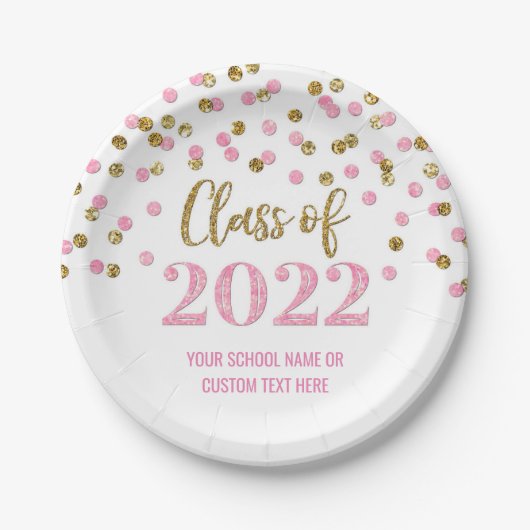 Assiettes En Carton Pink Gold Confetti Graduation 2022 (Devant)