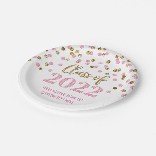Assiettes En Carton Pink Gold Confetti Graduation 2022 (Angle)