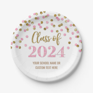 Assiettes En Carton Pink Gold Confetti Graduation 2024