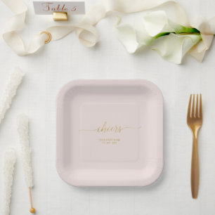 Assiettes En Carton Pink & Gold Elegant Letting Cheers Event Party